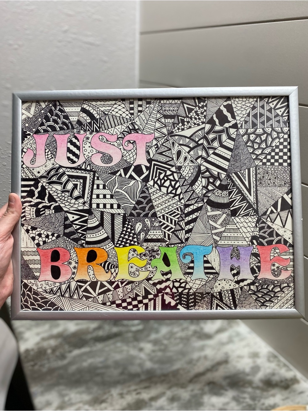 Handcrafted 'Just Breathe' Art Zentangle - Picture 3 of 5
